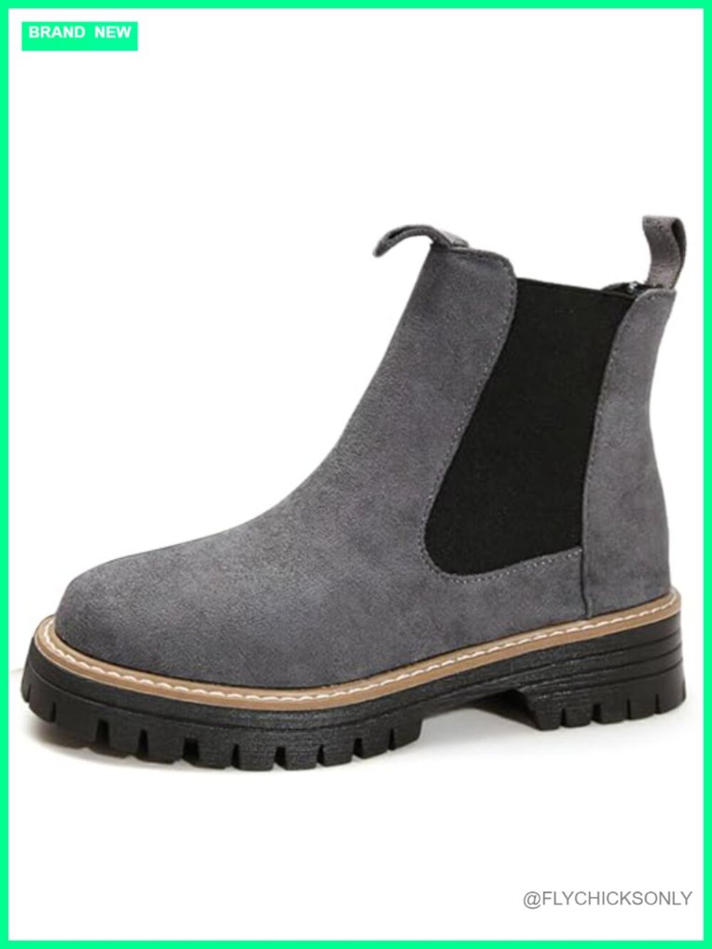 Womens Chunky Chelsea Ankle Boots Faux Suede Slip On Platform Block Heel